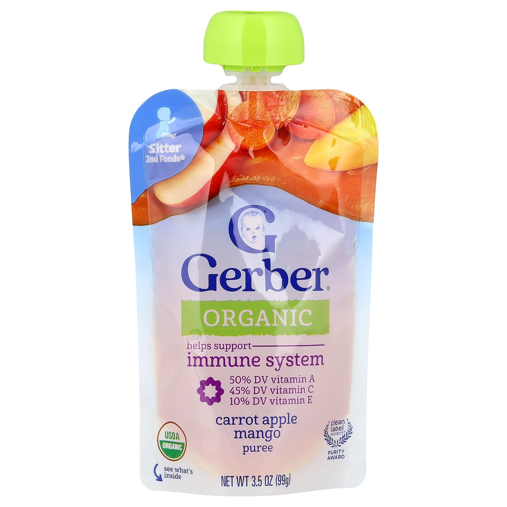 Gerber, Smart Flow, Organic, морковь, яблоко и манго, 99 г (3,5 унции)