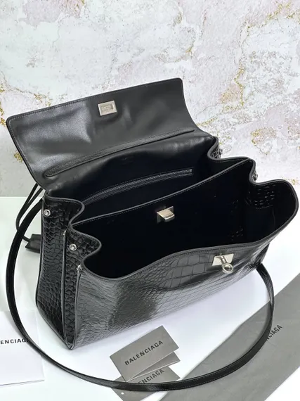 BALENCIAGA RODEO HANDBAG с крокодиловым тиснением, черная