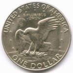 1 доллар 1974 год (D). США. Эйзенхауэр. Медь с медно-никелевым покрытием, диаметр 38.1 мм. AUNC