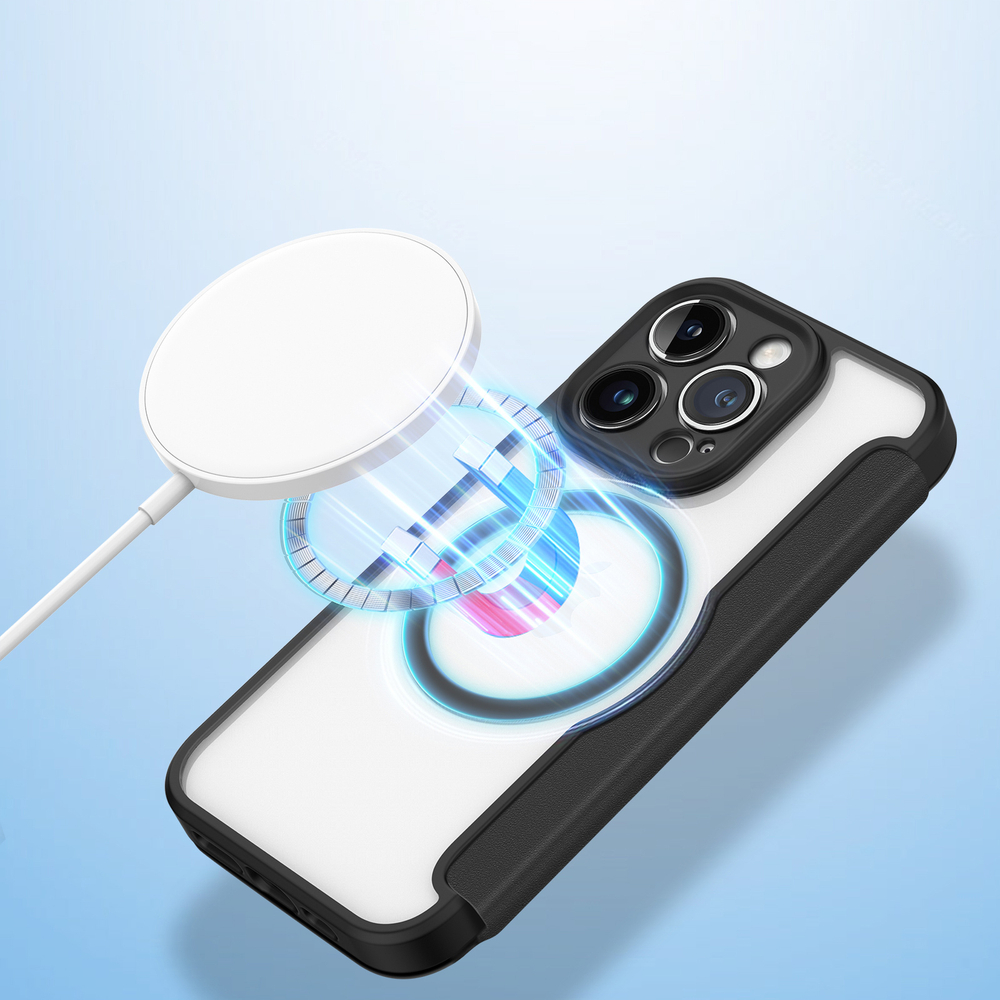 Прозрачный чехол книжка черного цвета с поддержкой MagSafe от Dux Ducis для iPhone 14 Pro Max, серия Skin X Pro Series Case