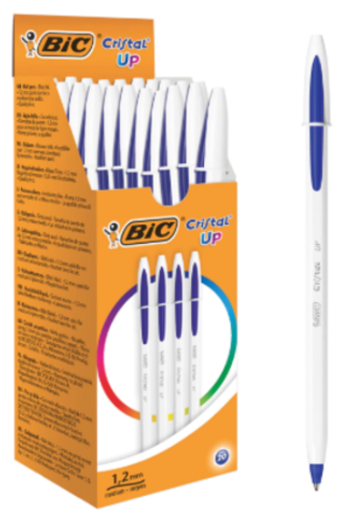 Ручка шариковая BIC "Cristal UP", СИНЯЯ, корпус белый, узел 1,2 мм, линия письма 0,35 мм, 949879