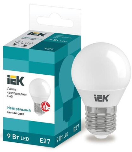 Лампа светодиодная Eco G45 9Вт шар 4000К нейтр. бел. E27 230В IEK LLE-G45-9-230-40-E27