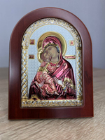 Владимирская БМ, икона арочная, красное дерево, эмаль 105х140
