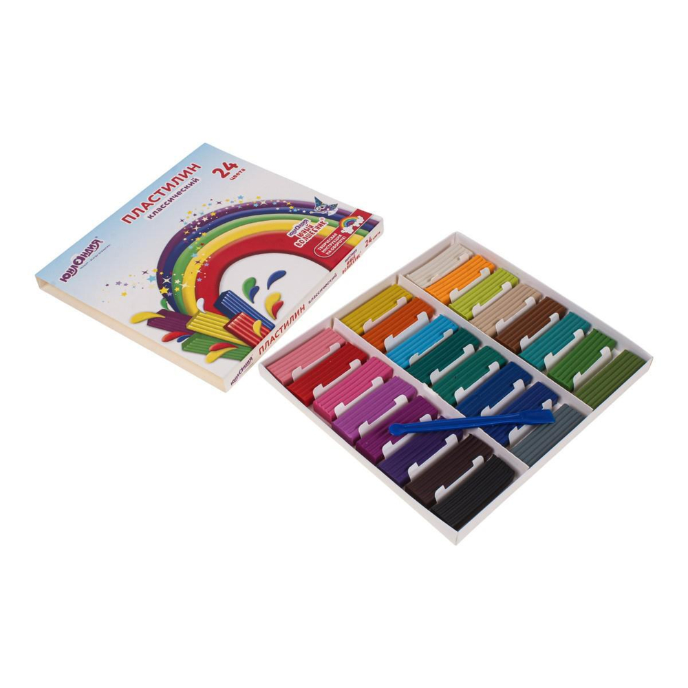 Пластилин классический ЮНЛАНДИЯ "ЮНЫЙ ВОЛШЕБНИК", 24 цветов, 480 г, СО СТЕКОМ, 106511