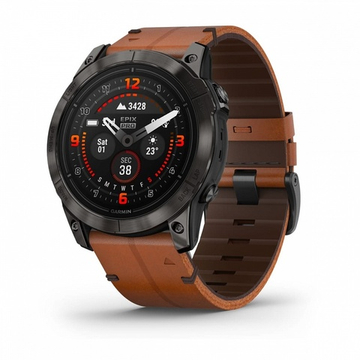 Смарт часы Garmin Epix Pro (Gen 2) Sapphire Edition 51 мм, титановый угольно-серый, DLC, коричневый кожаный ремешок