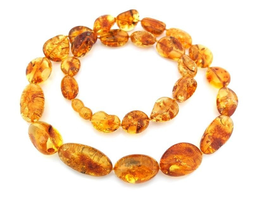 Бусы из янтаря коньячная оливка (7175)