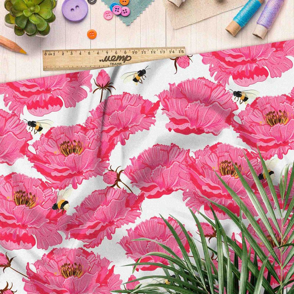 Ткань бязь крупные розовые цветы