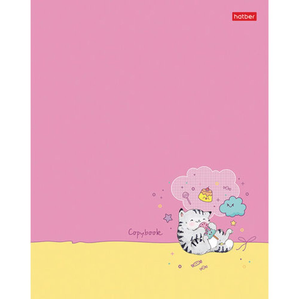 Тетрадь А5 48 л. HATBER скоба, клетка, фактурное тиснение, "Кот Пирожок", 48Т5тВ1, 1шт