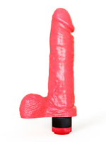 LOVETOY 19 см – гелевый реалистичный вибромассажёр в виде фаллоса с мошонкой, розовый, 19×4,5 см