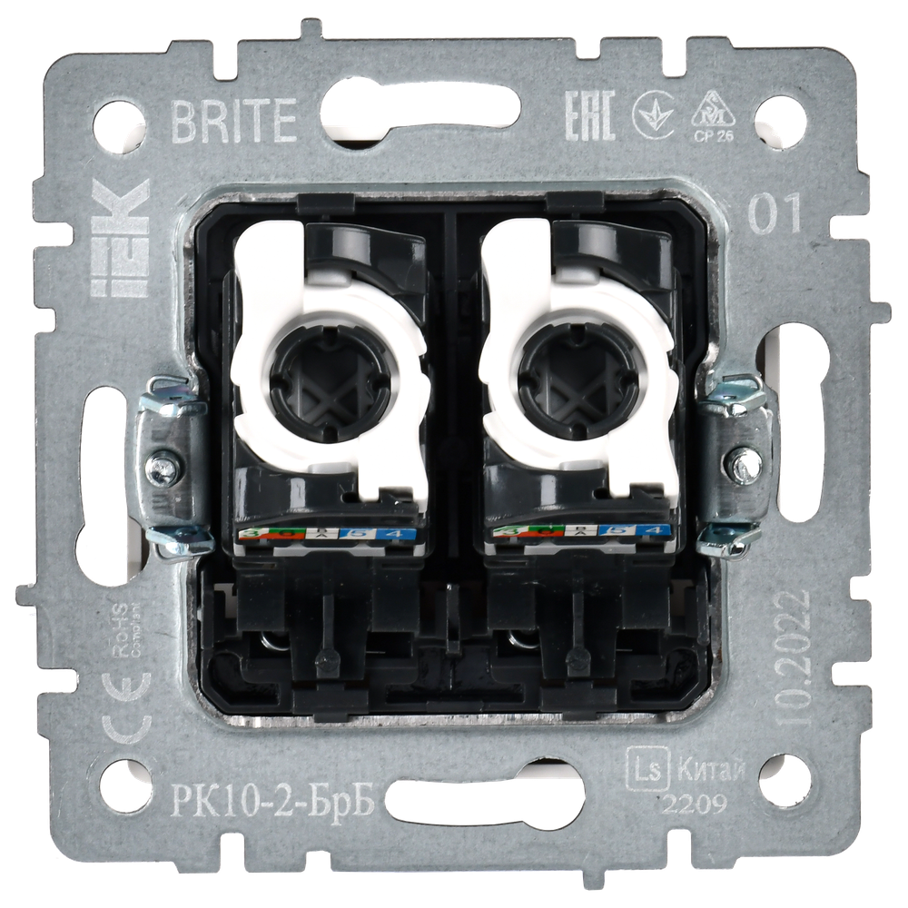 BRITE Розетка компьютерная двойная кат.5E RJ45 РК10-2-БрБ белый IEK
