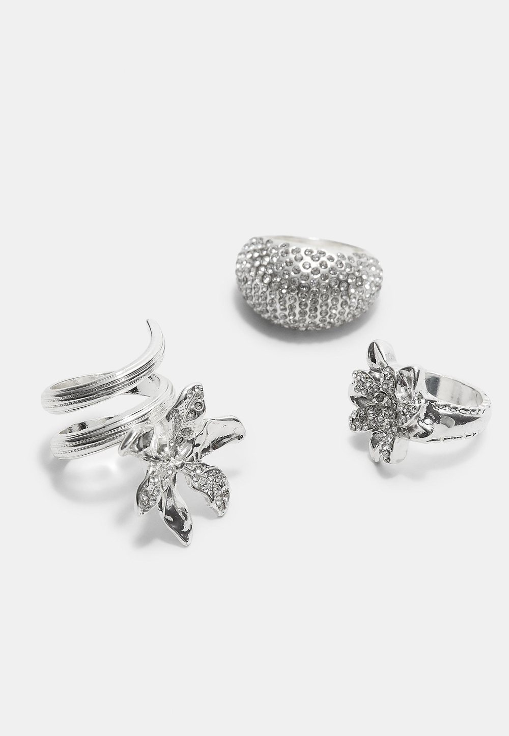 STRADIVARIUS Набор из 3 колец со стразами, серый