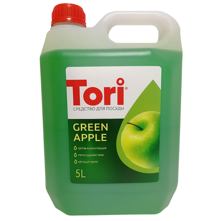 Средство для мытья посуды Tori Зеленое яблоко 5л