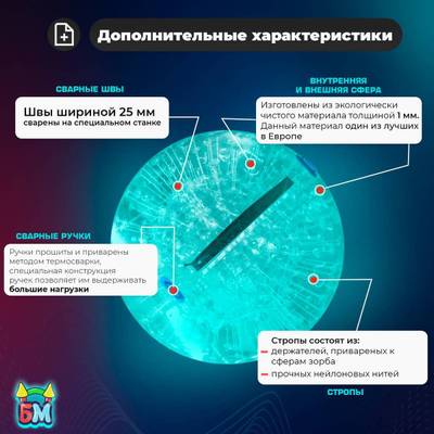 Водный зорб "Прозрачный", ПВХ, с молнией TIZIP, диаметр 2.2, без сидений для ходьбы внутри