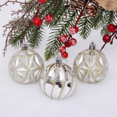 Новогодние шары 6 см (набор 3 шт) «Чудесные узоры», серебро/шампань