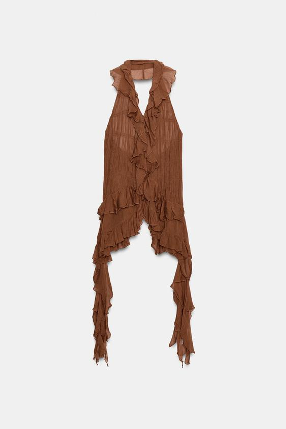 ZARA ТОП ХАЛТЕР С ВОЛАНАМИ — ZW COLLECTION, ЧЕРЕПИЧНЫЙ