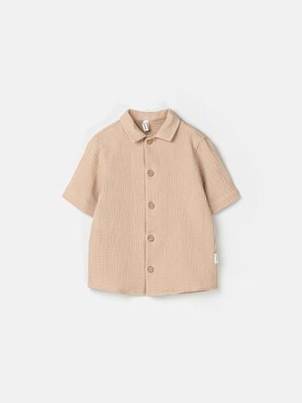 Рубашка муслиновая "Песок" с коротким рукавом