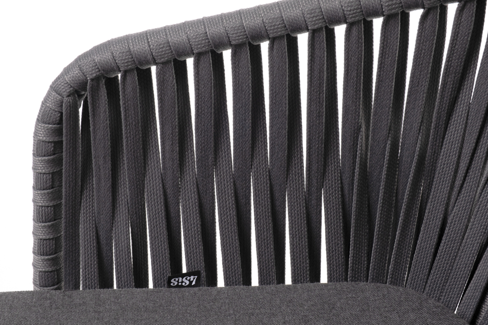 "Бордо" стул плетеный из роупа, каркас алюминий темно-серый (RAL7024) муар, роуп серый 15мм, ткань темно-серая 027