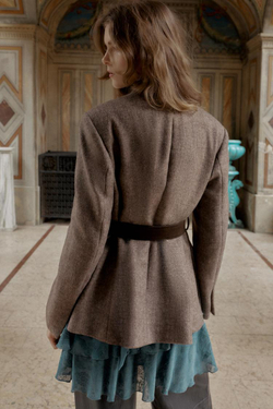 ZARA БЛЕЙЗЕР В ЕЛОЧКУ С ПОЯСОМ, РЫЖЕВАТО-КОРИЧНЕВЫЙ