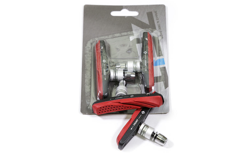 Колодки тормозные ZEIT, для V-br, 72мм, резьбовые, с шайбами и гайками, смещенный центр, картридж, комплект -2шт., черно-красные