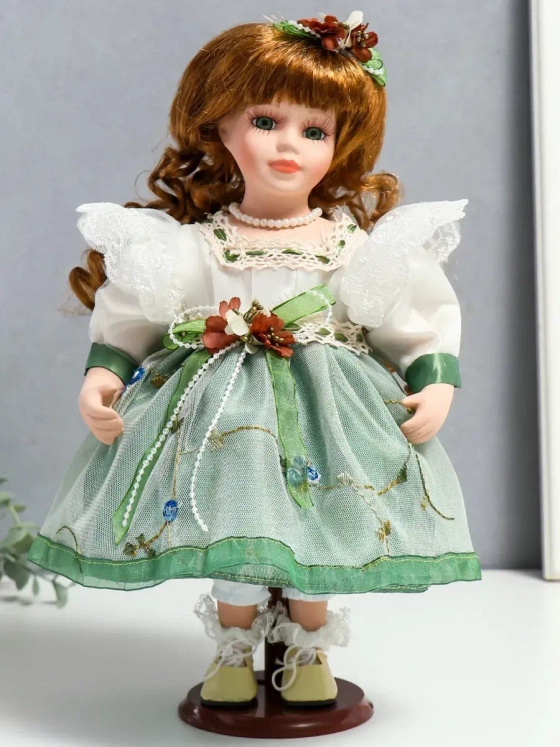 Кукла керамическая фарфоровая Агата в платье 30 см