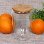 Стакан стеклянный с двойными стенками 450мл «Хай-Тек» с бамбуковой крышкой