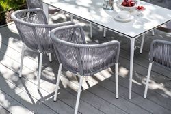 "Малага" обеденная группа на 6 персон со стульями "Марсель", каркас белый, роуп светло-серый