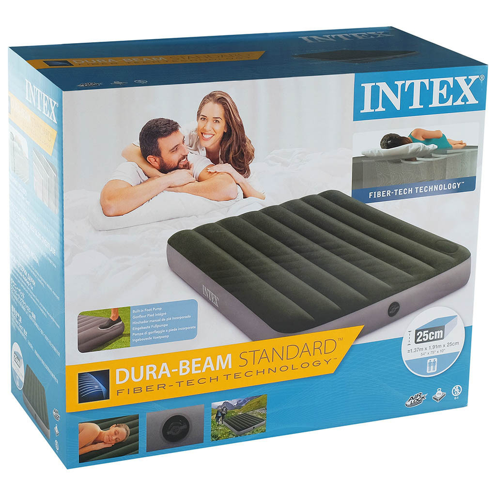 Матрас надувной Intex, 191х137х25 см, 64762, нас встроен, ножн, флок, 272 кг