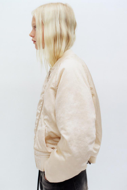 ZARA КУРТКА-БОМБЕР С САТИНИРОВАННЫМ ЭФФЕКТОМ, СВЕТЛЫЙ ЭКРЮ