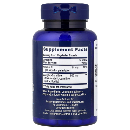 Life Extension, ацетил-L-карнитин, 100 вегетарианских капсул