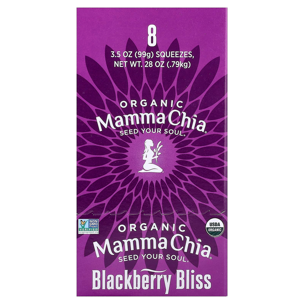 Mamma Chia, Organic Chia Squeeze®, снек для жизненной силы, ежевика, 8 снеков по 99 г (3,5 унции)