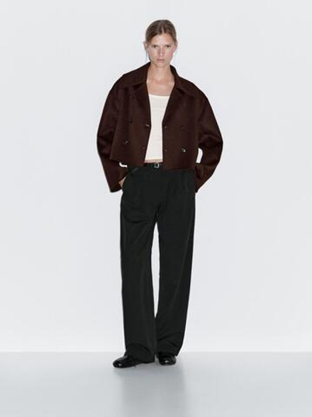Massimo Dutti Короткое пальто из смесовой шерсти, темно-гранатовый