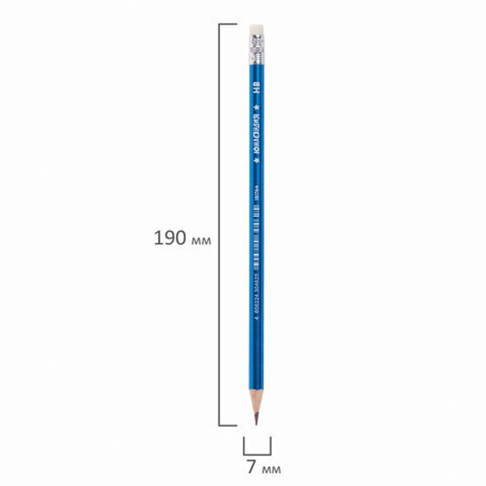 Карандаш чернографитный ЮНЛАНДИЯ "МЕТАЛЛИК", 1 шт., HB, с ластиком, корпус ассорти, 181764