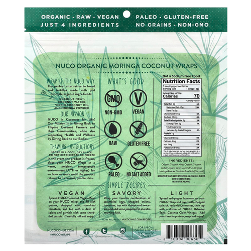 NUCO, Органические кокосовые шарики, моринга, 5 упаковок по 14 г