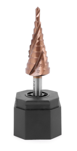 Ступенчатое сверло MESSER HSS CO  4-22х10 с кобальтовым покрытием и тремя спиральными канавками.