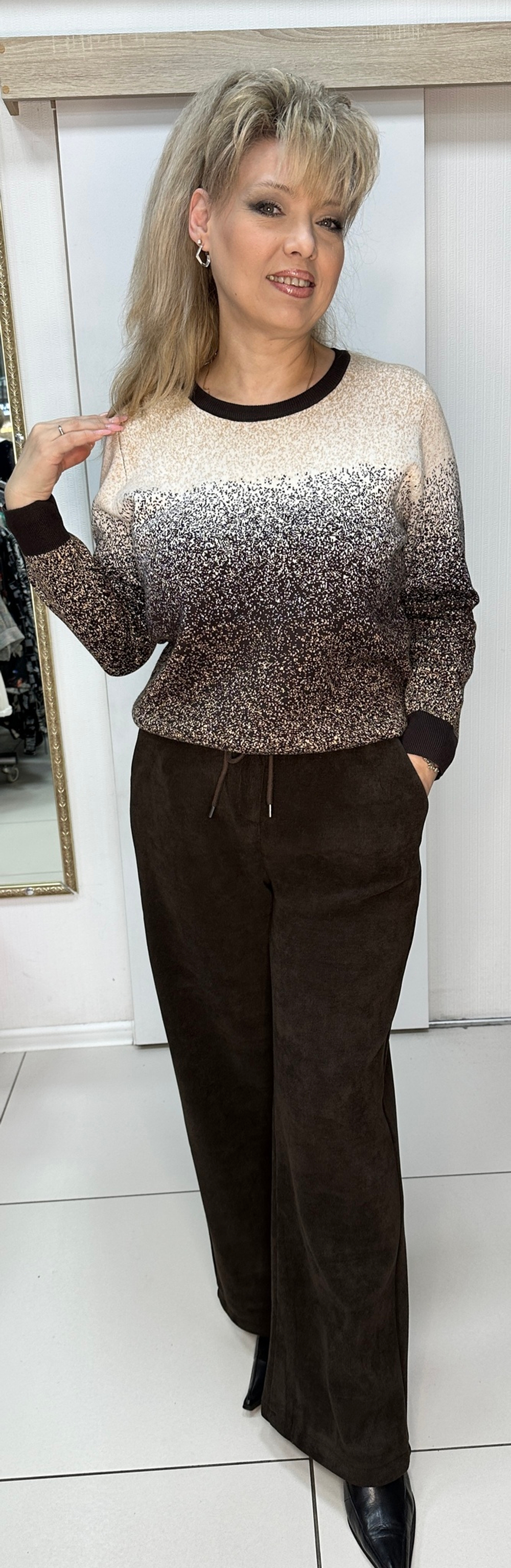 Брюки-палаццо из вельвета в шоколадном цвете