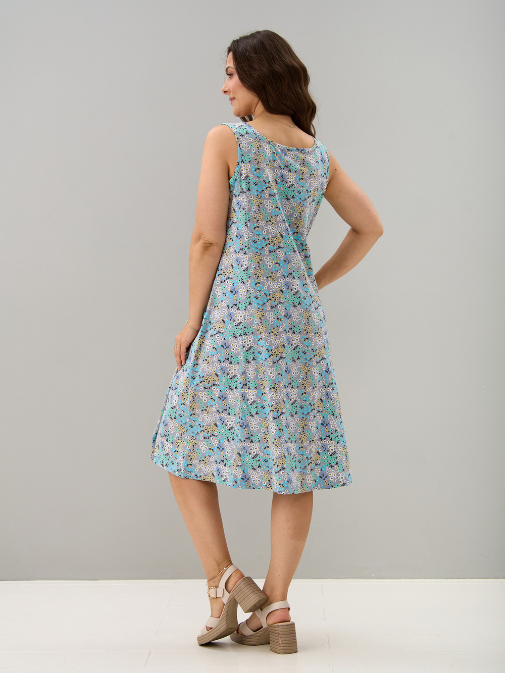 Платье П-012/серый-ромашкинезабудки