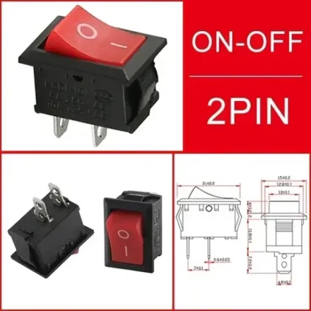 Переключатель 2-pin KCD1 15*21мм ON-OFF 6А 250В