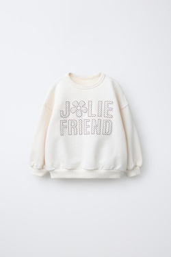 ZARA ТОЛСТОВКА С ТЕКСТОВЫМ ПРИНТОМ В ГОРОШЕК, ЭКРЮ