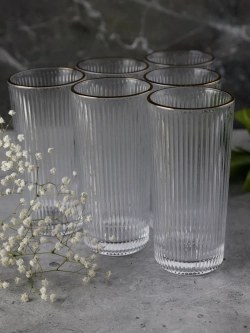 Ребристые бокалы для виски, 330 мл. 6 шт. с золотой каймой