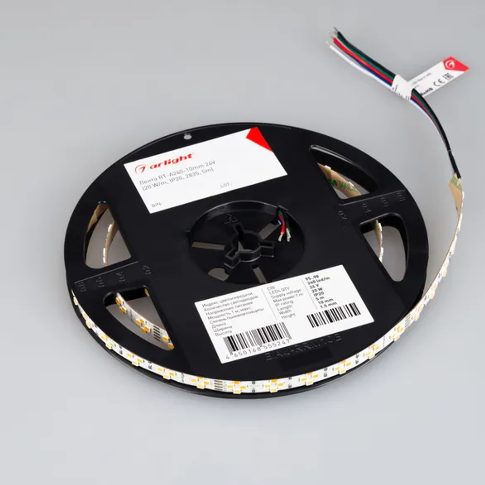 Светодиодная лента RT-A240-10mm 24V Warm-MIX (20 W/m, IP20, 2835, 5m) (Arlight, Изменяемая ЦТ) 038400