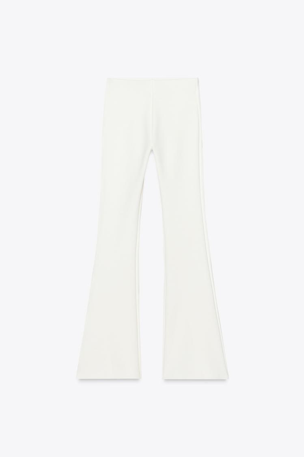 ZARA БРЮКИ FLARED ИЗ ЭЛАСТИЧНОЙ ТКАНИ, ЖЕЛТОВАТО-БЕЛЫЙ