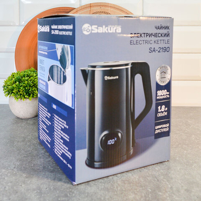 Чайник электрический 1,8л Sakura SA-2190DBK, LCD дисплей, черный