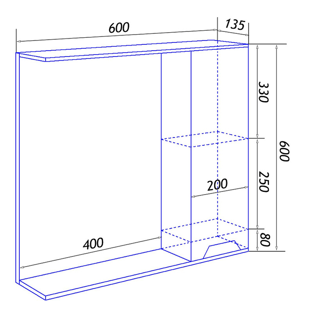 Зеркало-шкаф Loranto Florena 60 600х135х600 правый, светлый бетон (CS00086984)