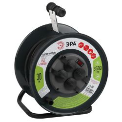 Удлинитель силовой ЭРА RMx-4es-3x1.5-30m-IP44(KG) на металлической катушке c заземлением 4 розетки 30м КГ 3х1.5мм2 | Силовые удлинители