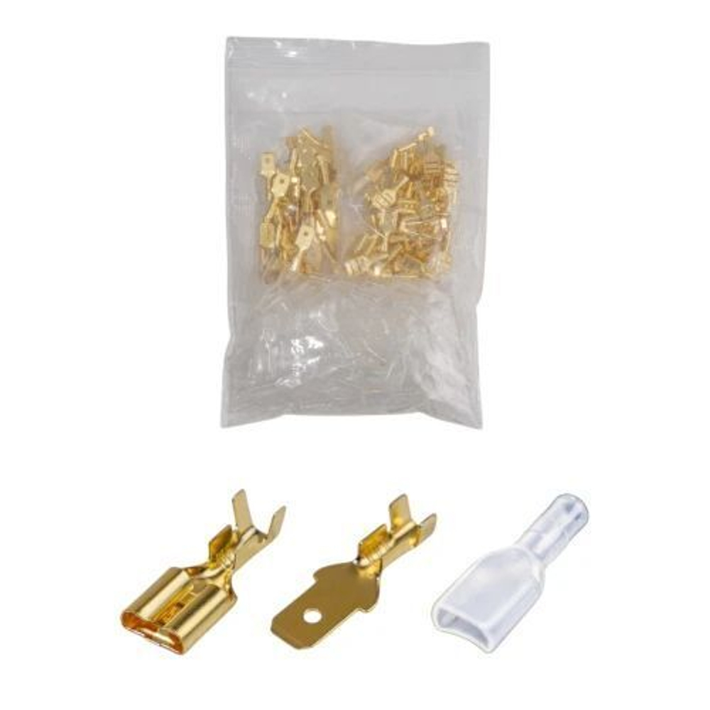 Клемма плоская 6.3мм (F+M) - 50+50 шт + Изоляционные втулки