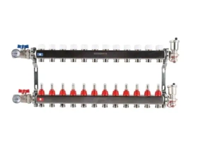 Колекторная группа для теплого пола из нержавеющей стали Rommer 1* х 3/4* - 12 выходов (в сборе с расходомерами)
