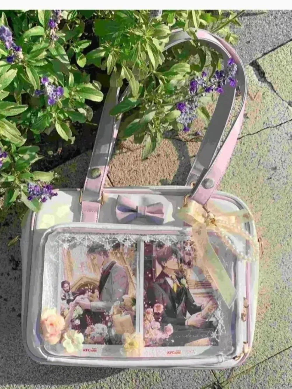 Сумка через плечо с прозрачным окошком розовый бант