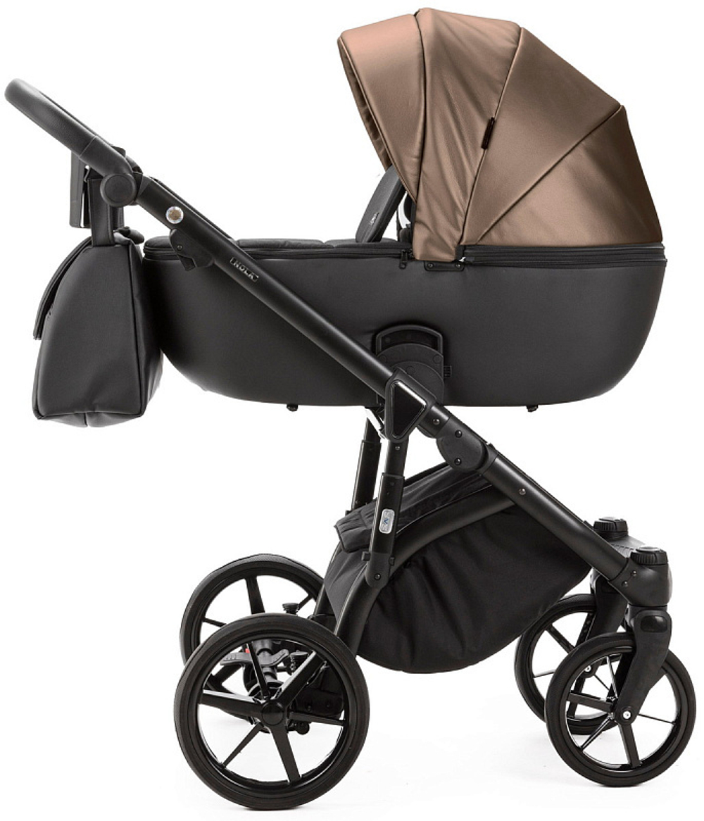 Детская коляска Adamex Nola Deluxe 2 в 1 N-SD11 (ТЕМНО-БЕЖЕВЫЙ ПЕРЛ+ЧЕРНАЯ КОЖА)