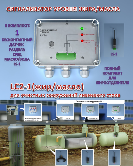 LC2-1(жир/масло) сигнализатор уровня раздела сред в жироотделителе или в отстойнике ЛОС