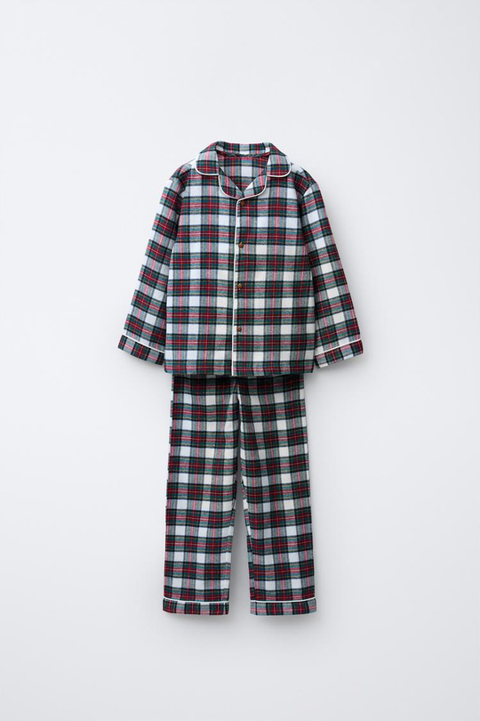 ZARA ФЛАНЕЛЕВАЯ ПИЖАМА В КЛЕТКУ, ЭКРЮ